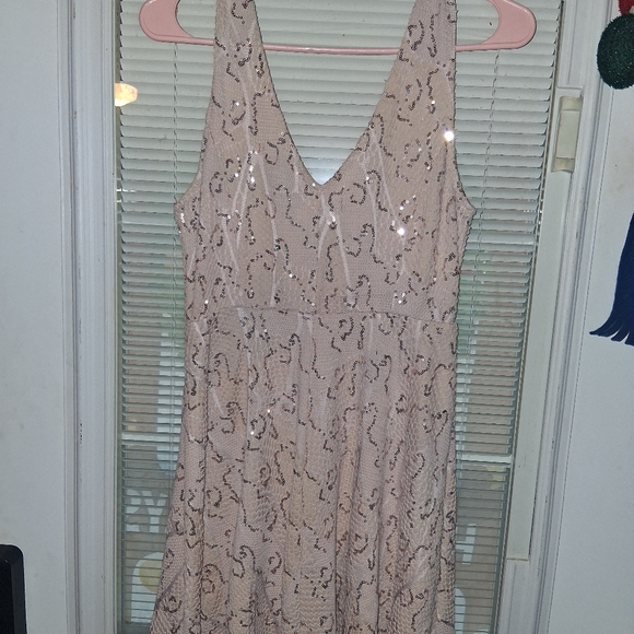 Bailey Blue V Neck Light Pink/Beige Gold Sequin Dress Large - Picture 6 of 8